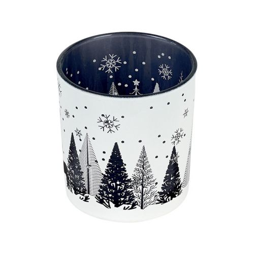 Tealight glass decor Pines gray D7,3x8cm, CR73G