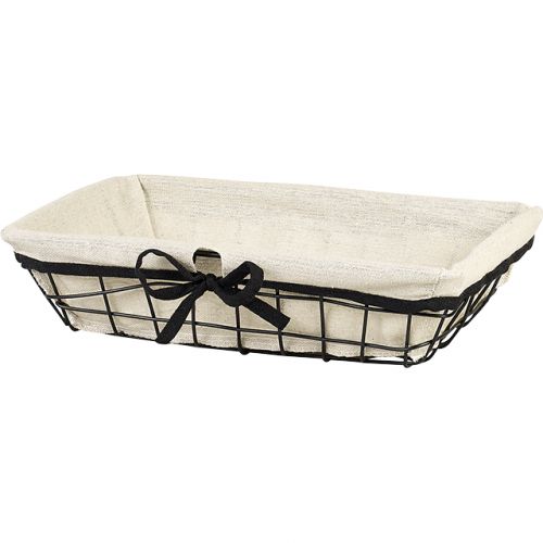 Tray Rectangular Metal, Black / lin fabric, with black border 30x20x8cm, F232P