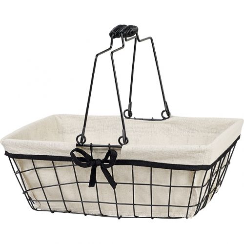 Basket rectangular metal black/lin fabric black edge Foldable handles 35x25x13 cm, F231RM