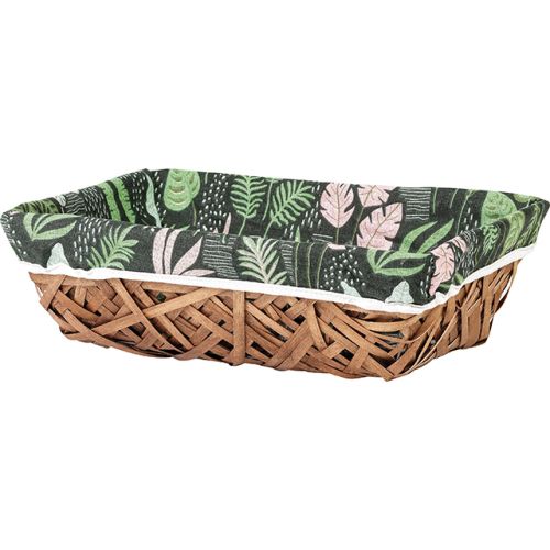 Tray wood rectangular brown green fabric/floral pattern, 39x29x12 cm, J497R