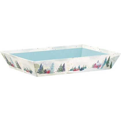 Cardboard rectangular panel "SNOWY COUNTRY", green/red/gold, 27X20X5 cm, BF483P