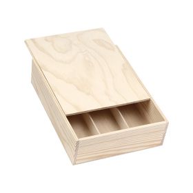Дървена кутия за вино, за 3 бутилки "Бордо", с плъзгащ се капак, 32.3x24.5x7.9 см, GVBX-3BN