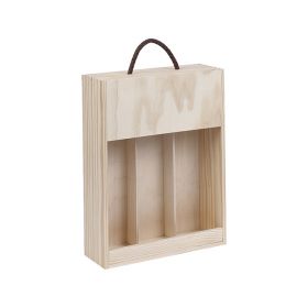 Box Wine Pinewood 3 Bottles Bordeaux half sliding lid with cord handle Int.Dim, 32.3x24.5x7.9 cm, GVBX-3BFN