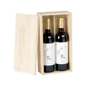 Box Wine Pinewood 2 Bottles Bordeaux with sliding lid Int.Dim, 32.3x16.2x7.9 cm, GVBX-2BN