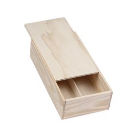 Box Wine Pinewood 2 Bottles Bordeaux with sliding lid Int.Dim, 32.3x16.2x7.9 cm, GVBX-2BN