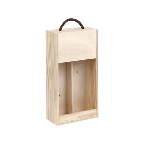 Box Wine Pinewood 2 Bottles Bordeaux half sliding lid with cord handle Int.Dim, 32.3x16.2x7.9 cm, GVBX-2BFN