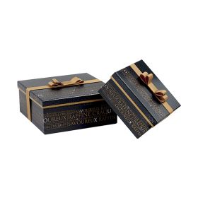 Box Square Cardboard, decor Savoureux, black / copper, UV Printing, ribbon, flat copper 16x16x7,5cm, SV306XS