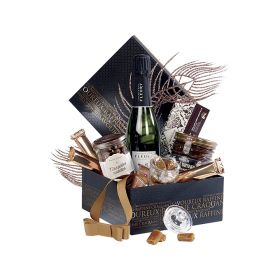 Box Square Cardboard, decor Savoureux, black / copper, UV Printing, ribbon, flat copper 21x21x9cm, SV306S