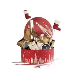 Box Round Cardboard, red / white / gold / hot foil gold /Happy Holidays decor D31,5x12cm, BF381M