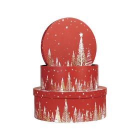 Box Round Cardboard, red / white / gold / hot foil gold /Happy Holidays decor D31,5x12cm, BF381M