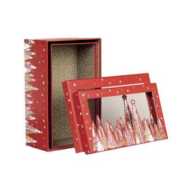 Box  Rectangular Cardboard, Red / white / hot gilding/ gold / window / Happy Holidays decor 33x21x12cm, BF380M