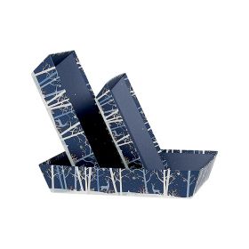 Tray Cardboard Rectangular Blue/White/Hot gliding gold Forest/Reindeer,  36x27x7 cm, BF235G