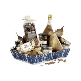 Tray Cardboard Rectangular Blue/White/Hot gliding gold Forest/Reindeer,  36x27x7 cm, BF235G