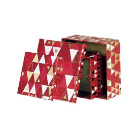 Box Cardboard Square Red/White/Hot gliding gold Triangles  16x16x7,5cm, BF226XS