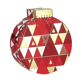 Box Cardboard Christmas bauble shape Red/White/Hot gliding gold Triangles  D27,5/31x10cm, BF221P