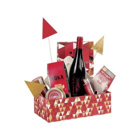 Box Cardboard Rectangular Red/White/Hot gliding gold Triangles  33x21x12cm, BF220M