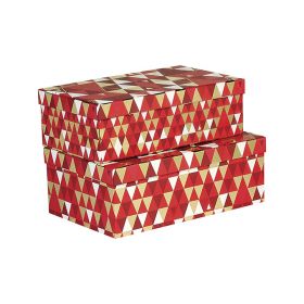 Box Cardboard Rectangular Red/White/Hot gliding gold Triangles  33x21x12cm, BF220M