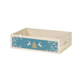 Tray Wood Rectangular Green "Bonnes fêtes" Handles 26,5x16x7cm, B195PA
