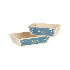 Tray Wood Rectangular Green "Bonnes fêtes"  Handles  29x19x10cm, B194PA
