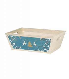 Tray Wood Rectangular Green "Bonnes fêtes"  Handles  29x19x10cm, B194PA