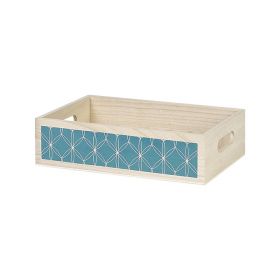 Tray Wood Rectangle Blue Geometrical circles Handles  26,5x16x7cm, B186PB