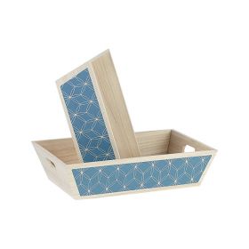 Tray Wood Rectangle Blue Geometrical circles Handles  29x19x10cm, B185PB