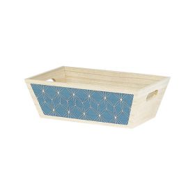 Tray Wood Rectangle Blue Geometrical circles Handles  29x19x10cm, B185PB