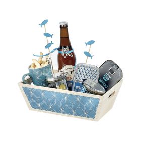 Tray Wood Rectangle Blue Geometrical circles Handles  29x19x10cm, B185PB