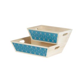 Tray Wood Rectangle Blue Geometrical circles Handles  29x19x10cm, B185PB