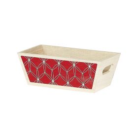 Tray Wood Rectangle Red Geometrical circles Handles  22x12x8cm, B183SR