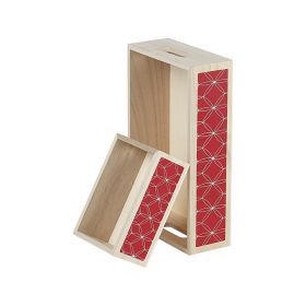 Tray Wood Rectangle Red Geometrical circles Handles  15x10x7cm, B182XSR