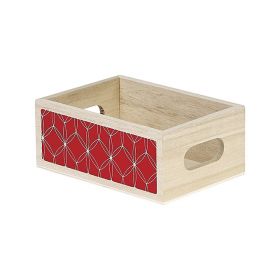 Tray Wood Rectangle Red Geometrical circles Handles  15x10x7cm, B182XSR