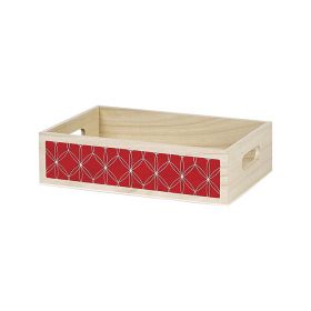 Tray Wood Rectangle Red Geometrical circles Handles  26,5x16x7cm, B182PR
