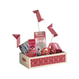 Tray Wood Rectangle Red Geometrical circles Handles  26,5x16x7cm, B182PR