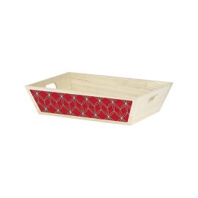 Tray Wood Rectangle Red Geometrical circles Handles  35x25x9cm, B181MR