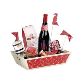 Tray Wood Rectangle Red Geometrical circles Handles  35x25x9cm, B181MR