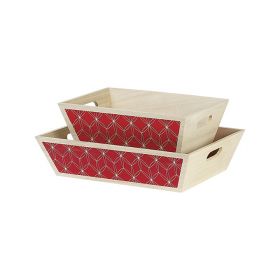 Tray Wood Rectangle Red Geometrical circles Handles  35x25x9cm, B181MR