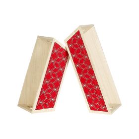 Tray Wood Rectangle Red Geometrical circles Handles  35x25x9cm, B181MR