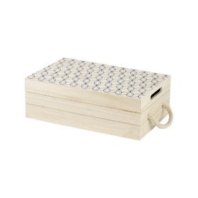 Box Wood Rectangular Nature/Black Geometrical circles Rope handles Cover Tray  35x21x12cm, B180M