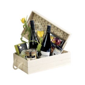 Box Wood Rectangular Nature/Black Geometrical circles Rope handles Cover Tray, 40x25x16 cm, B180G