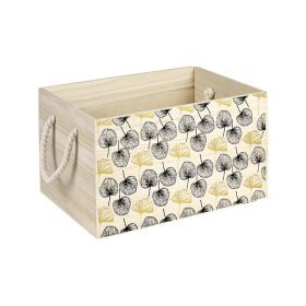Case Rectangular Wood, in gold / black color, leaf decor, rope handles 35x25x21cm, B123