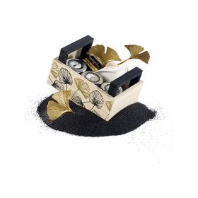 Crate Rectangular Wood, in gold / black, leaves decor, handles 15x10x6/8,5cm, B122XS