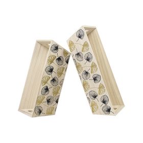 Tray Rectangular Wood, in gold / black, leaves decor, handles 35x25x9cm, B121M