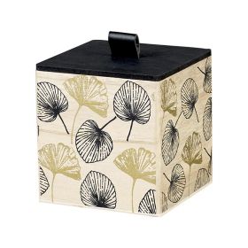 Box Square Wood, in gold / black color, leaf decor, 11.2x11.2x11.6 cm, B120S