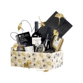 Box Rectangular Wood, in gold / black color, leaf decor, 35x21x12.5 cm, B120M