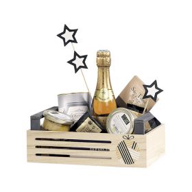 Crate Wood rectangle nature / gray / black / white / gold decor Christmas ball 26,5x16x7/10cm, B073PK