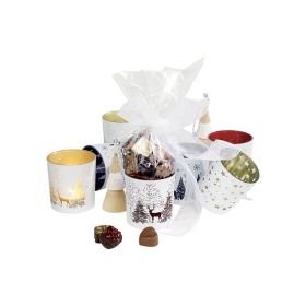 Стъклена чаена свещ, с коледен мотив D7,3x8cm, CR73OR