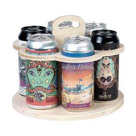 Beer Holder Wood Round with  handle 6 Cans 44cl D28,8x19,1 cm, GB006C44