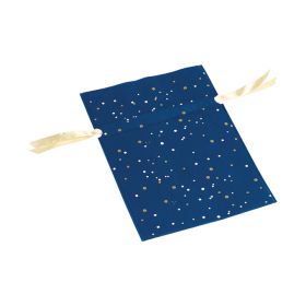 Bag Non-woven polypropylene  blue / gold / white gold satin ribbon 12x20,5cm, SC043XS