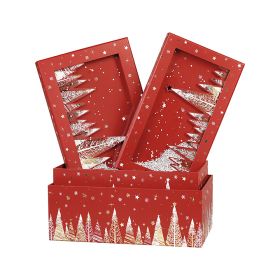 Box Rectangular Cardboard, red / white / hot gilding gold Snow decor / Happy Holidays 31,5x18x10cm, BF382P